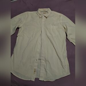 Docker's Light Yellow Coastal Poplin Men's Size Medium Slim Fit Button-Up Shirt